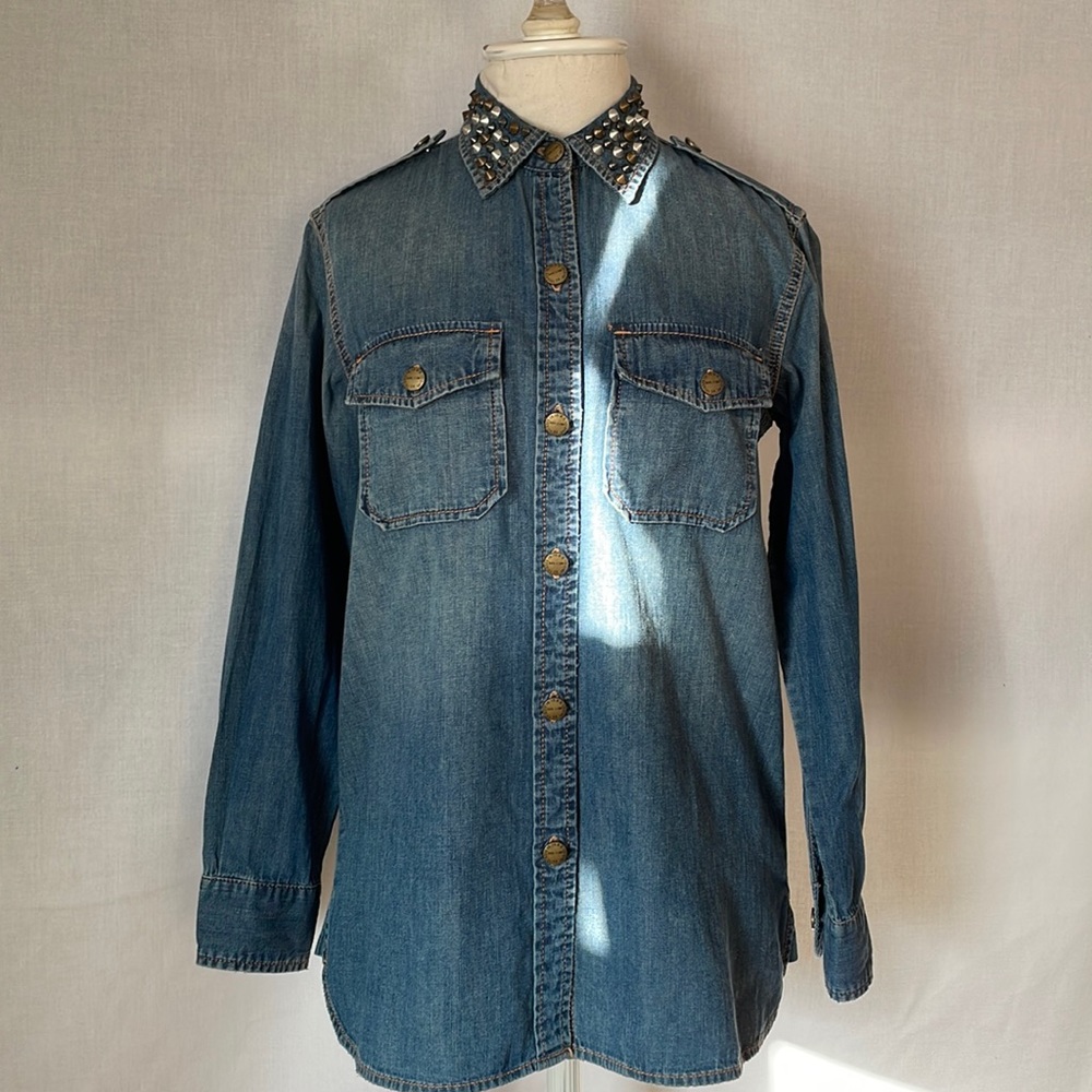 Current/Elliott Studded collar chambray shirt